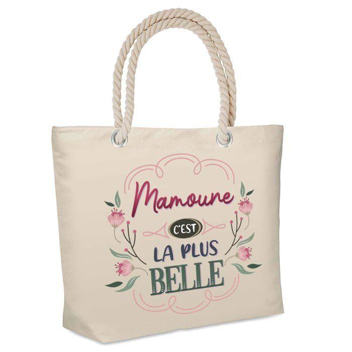 Sac cabas - PLANETEE - Isotherme de plage Mamoune la plus belle - Jute naturel - Grande contenance - Imprimé en France