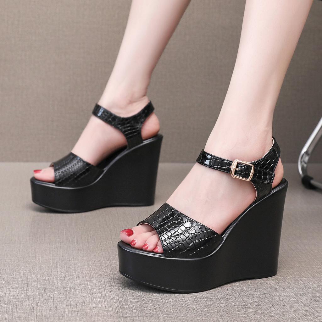 6cm 8cm 10cm Small Size 33-43 Comfortable Thick Platform Wedges Sandals 2025 Summer High Heels Shoes Bright Leather for Office