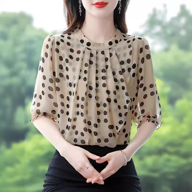 2024 Women's Summer Chiffon Blouse: Casual, Versatile, Slimming, Fashionable Short Sleeve Top