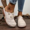 Spring Flat Slippers Women Fashion Round Head Deep Mouth Rhinestone Rivet Buckle Car Sewing Soft Soled Sandals