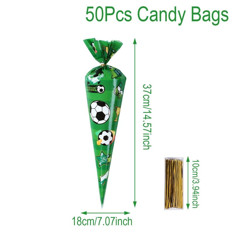 

50 шт. сувениры для вечеринки в футбольном стиле, конусные пакеты для конфет, футбольные пластиковые подарочные пакеты, украшения для вечеринки по случаю дня рождения для мальчиков и детей as picture