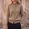 Women's Casual Color Knit Cardigan Sweater with Stand Collar and Button Front