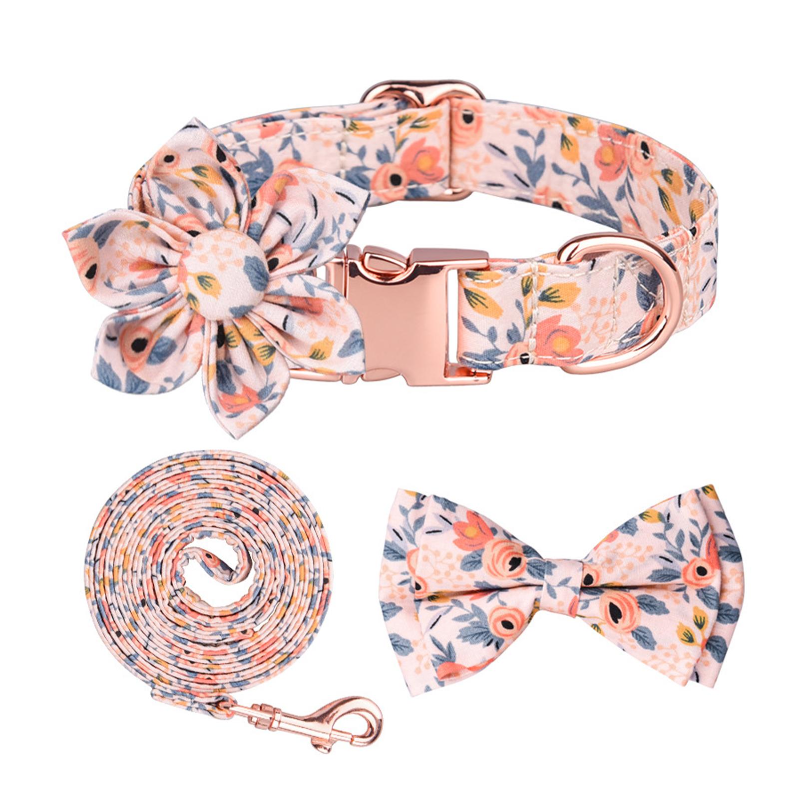 

Pet Collar Bow Ties Set Cotton Orange S Removable Flower Dog Collar Leash For Pets