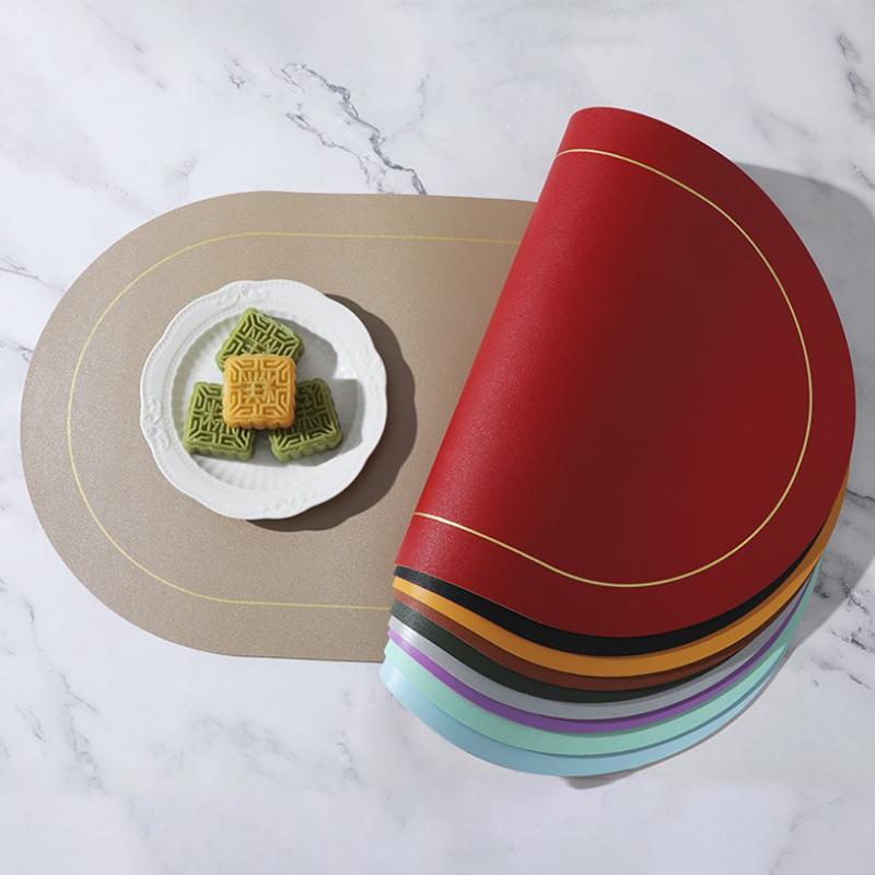 Tischset aus Leder, oval, ölbeständig, Tischset für Zuhause, Esszimmer, Küche, Tischset, Design, Esszimmer, wasserdicht, hitzebeständig, Heimdekoration