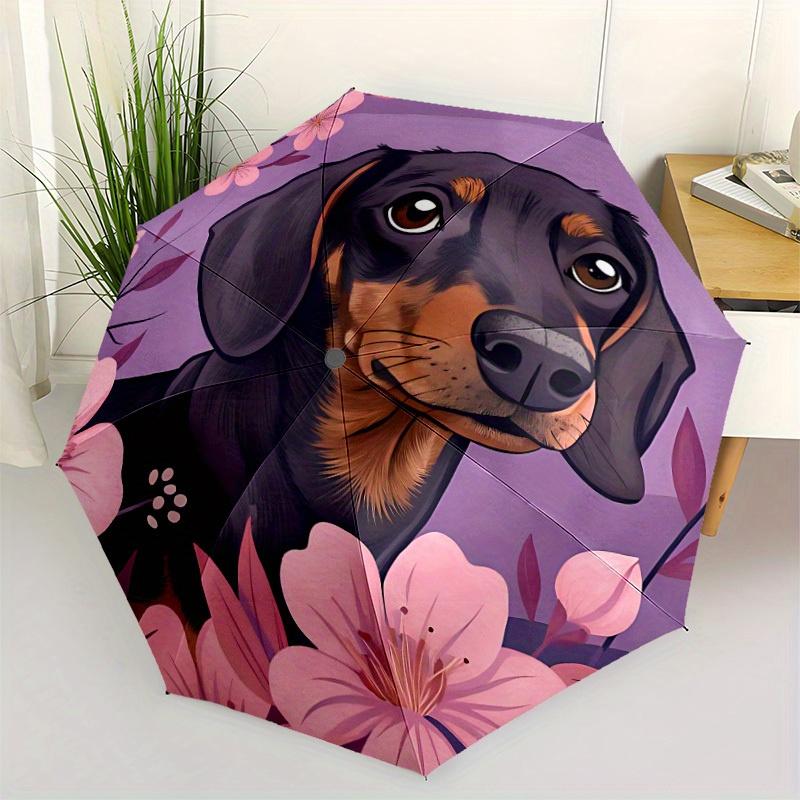 1pc Dachshund Flowers Auto Open/Close Umbrella - Compact Travel Umbrella, 8-Rib Heavy-Duty Construction, Ideal Gift, Outdoor Accessory, Styl