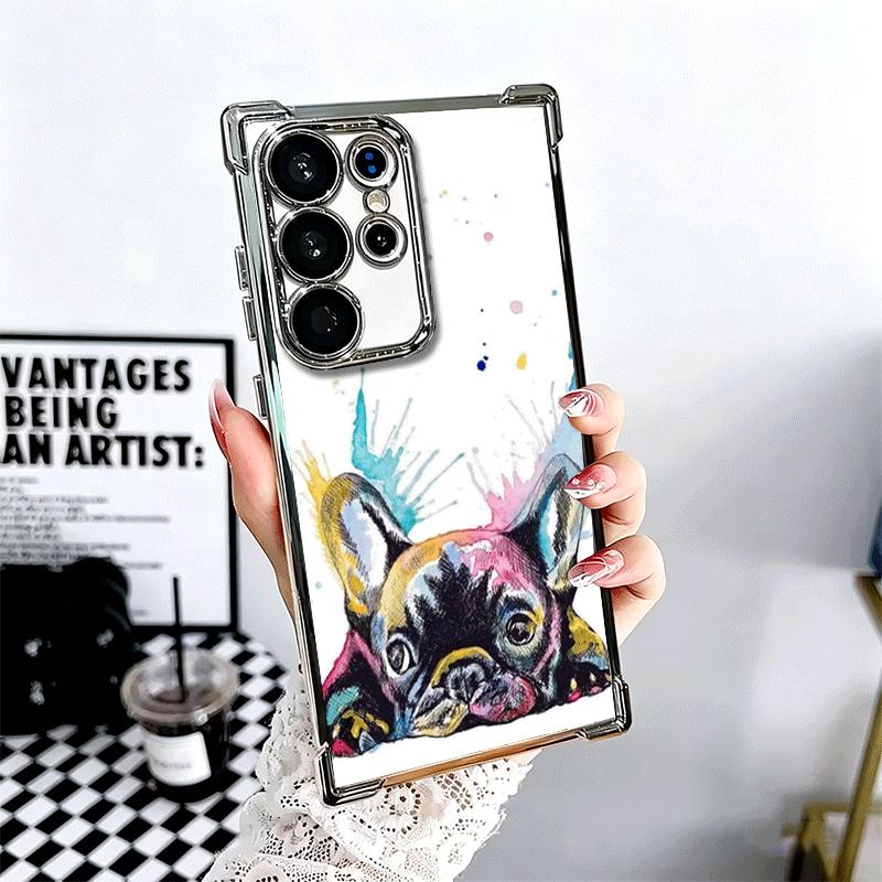 French Bulldog Dog Pug Design Plating Phone Case For Samsung Galaxy S24 S25 FE S26 Edge S23 Ultra S22 S21 Plus S20 Anti-Fall Air