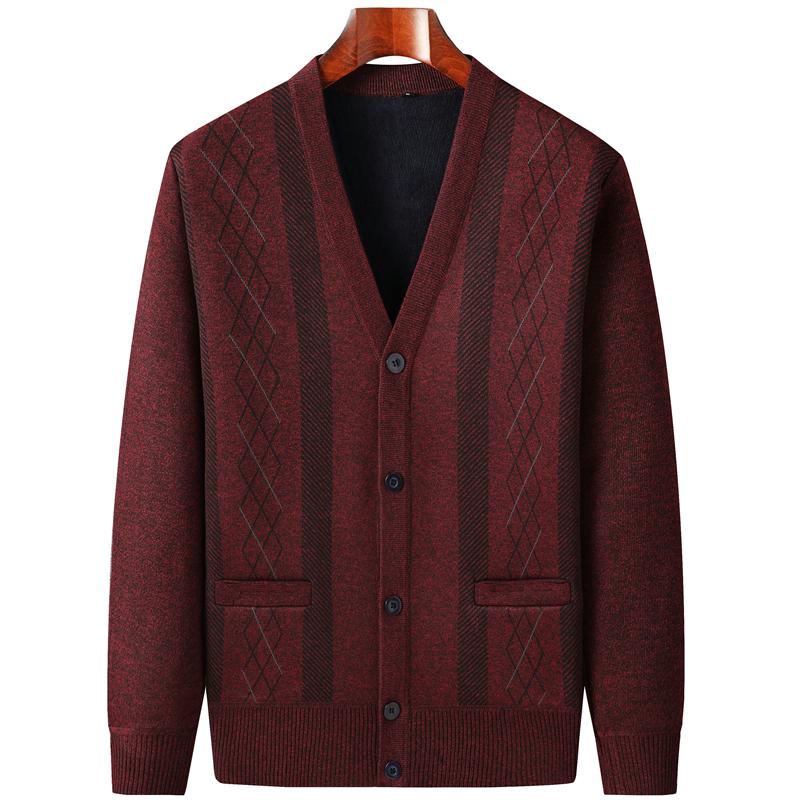 Men's Autumn-Winter Knit Cardigan: Thickened Velvet Sweater for Middle-aged and Elderly Dads and Grandpas.