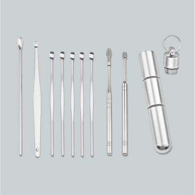10 peças de remoção de cera de ouvido kit de ferramentas de limpeza de ouvido de aço inoxidável, pinças de escavação de ouvido, conjunto de colher de orelha de mola espiral para limpeza de sujeira de ouvido