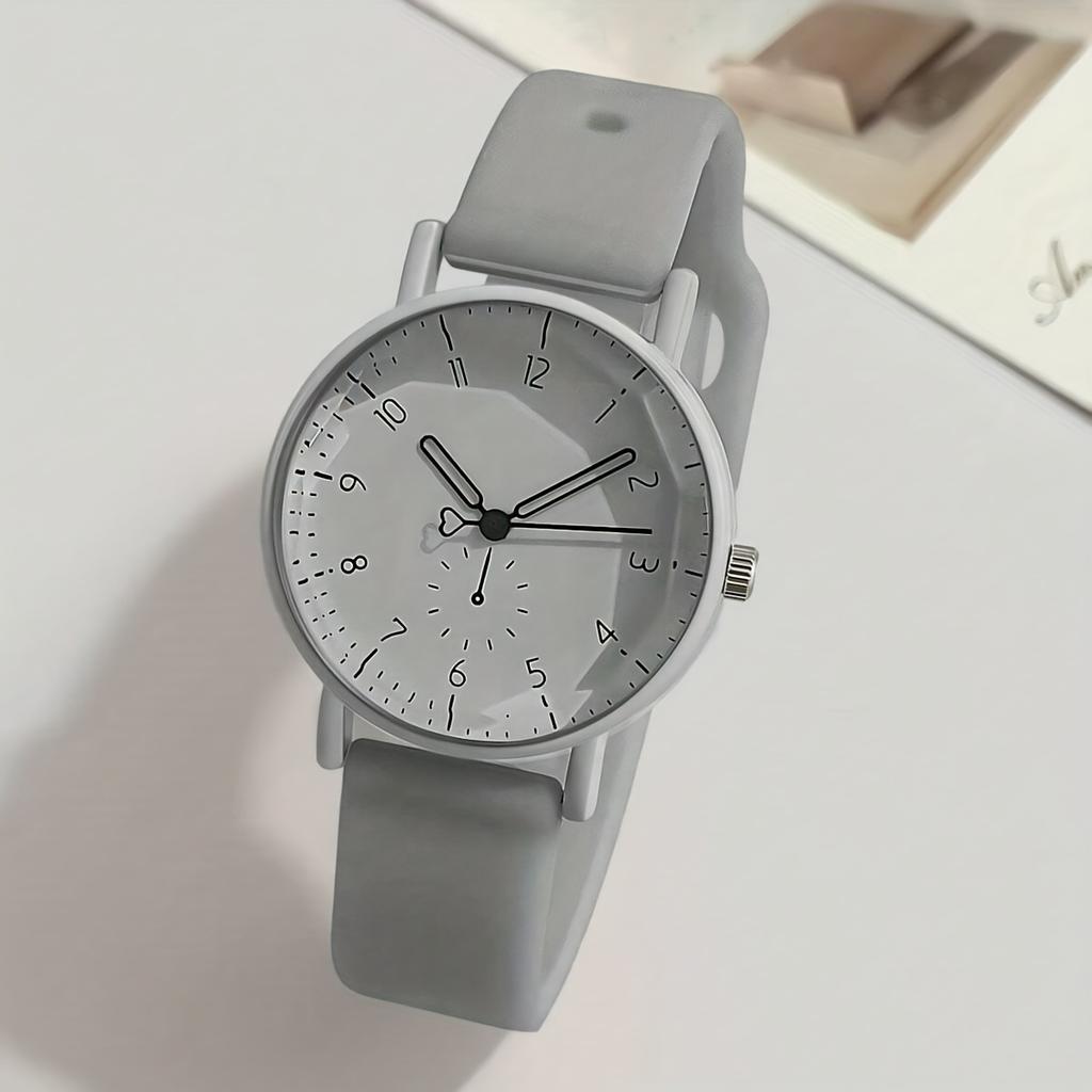 Relógio de Quartzo Feminino Elegante Minimalista com Pulseira de Silicone Rosa, Mostrador Redondo Fofo com Números Arábicos de Fácil Leitura, Relógio para o Dia a Dia