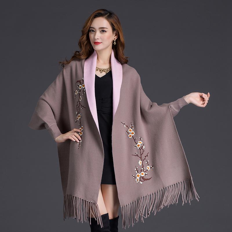 Autumn And Winter New Double-Sided Scarf Thick Warm Fashion Outdoor High Quality Comfortable Plum Embroidery Temperamental Shawl