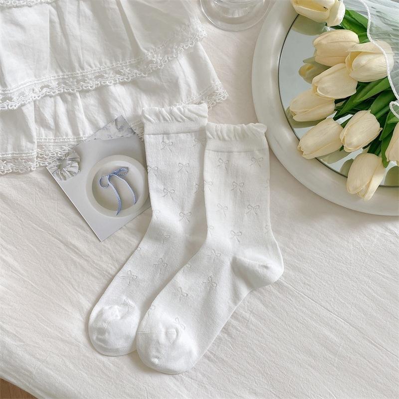 

Ballet Style Bow Bubble Pile Socks Summer Mesh Thin Mid-Leg Socks Boneless Lace Anti-Pilling one size чистий білий колір