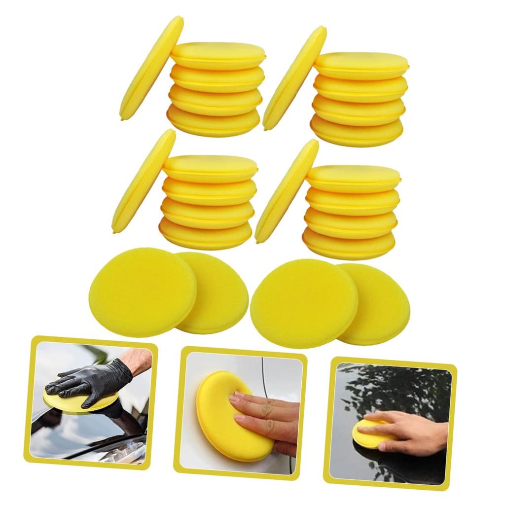 Healifty 24pcs Car Wash Sponge Yellow Sponge Pad Car Wash Tool Car Polishing Sponge