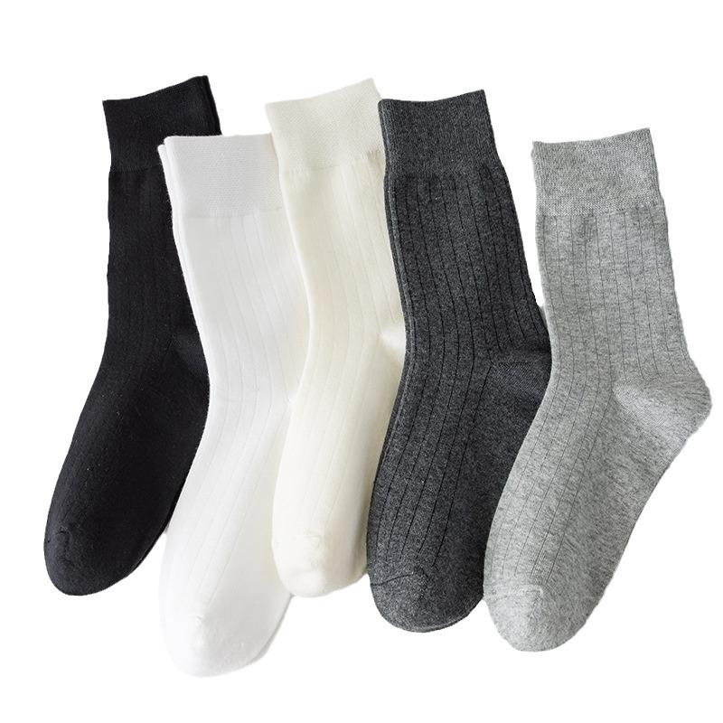 5 Pairs Black Socks Women's Mid-calf Socks Tide Cotton Spring and Autumn Models of Solid Colour Hundred Matching Sports Summer White Long Socks