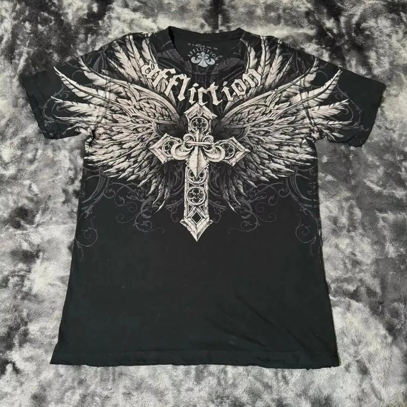 Mens Trendy Short Sleeve T-Shirt With 3D Digital Wing Print Breathable Quick-Dry Cotton Blend Slim Fit Casual Wear