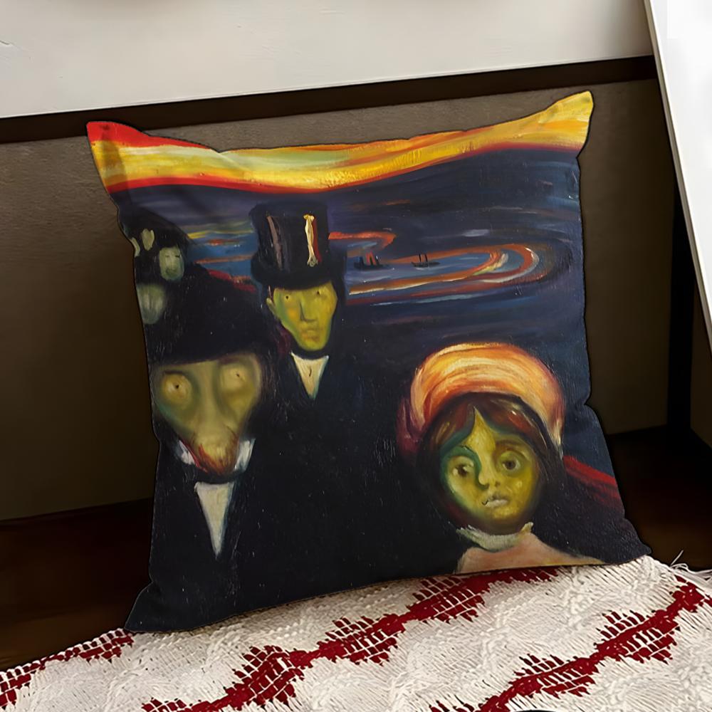 Art EEdvard MMunch Anxiety Cushion Cover Reversible Soft Durable Pillow Cover Home Car MultiScene Use for Daily Comfort