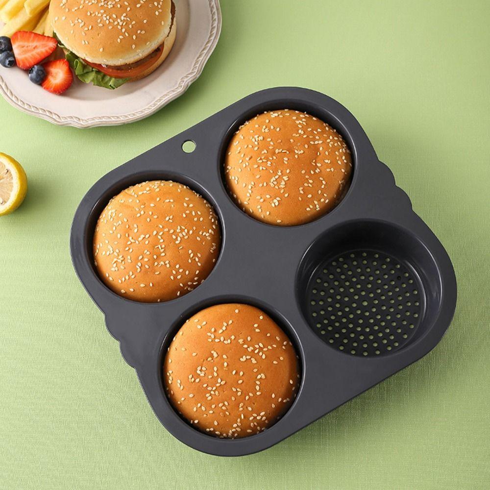 Non-stick Hamburger Bun Mold Silicone Baking Tray Soft Bread Loaf Pan  Home
