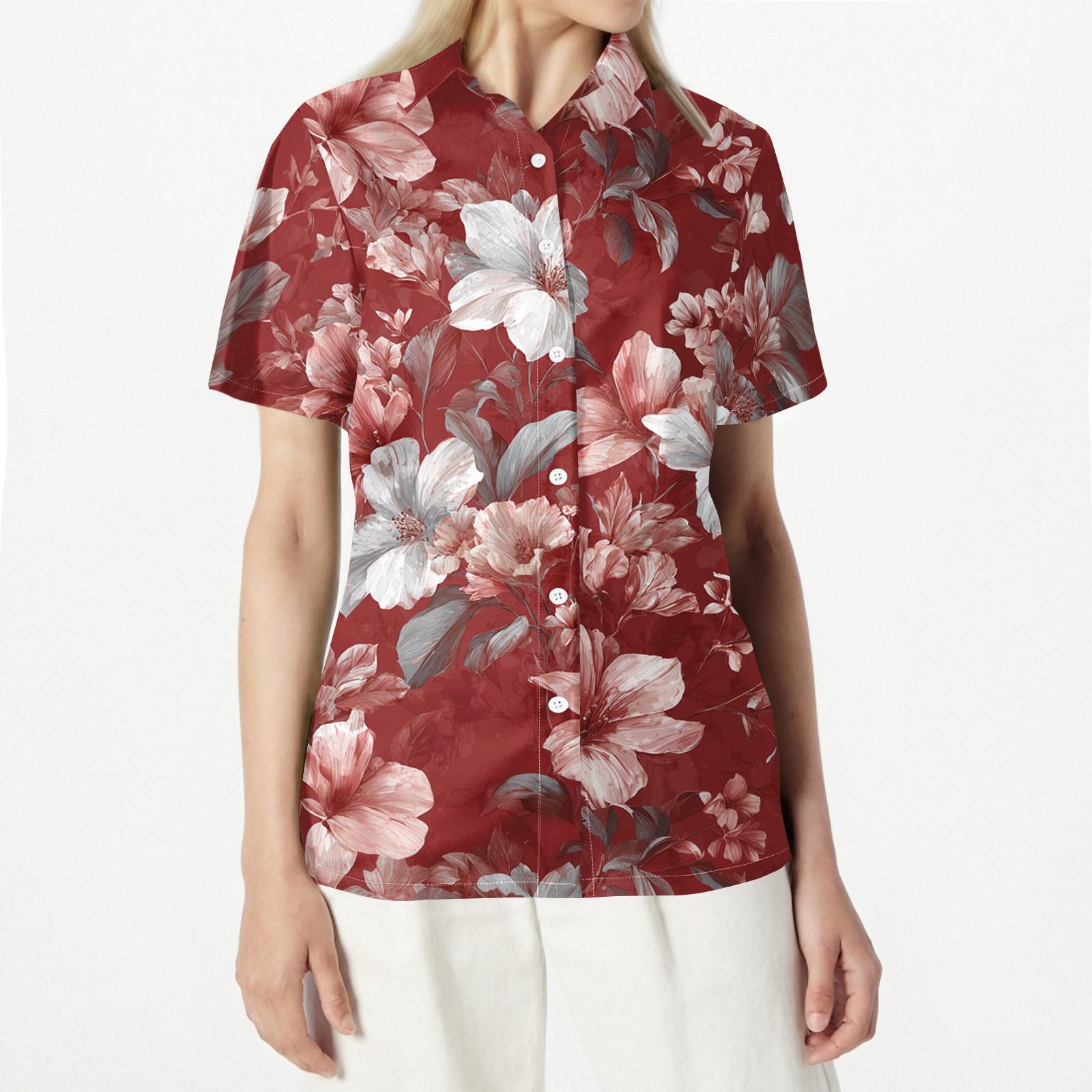 Womens Casual Floral Print Short Sleeve Button Down Shirt Open Front Collar Blouse Lightweight Summer Top M розовый