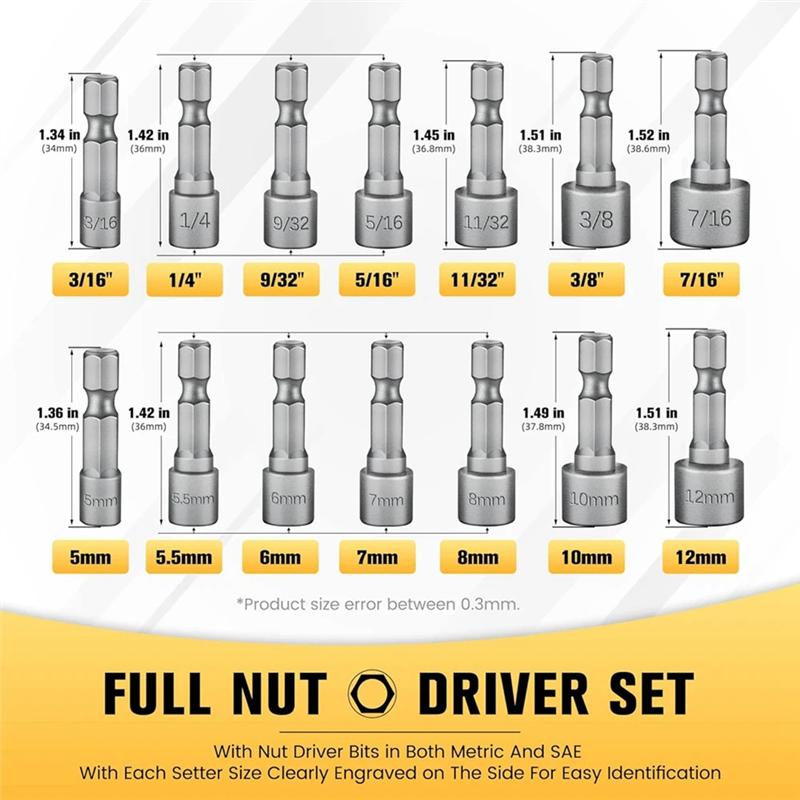 Fresh 14PCS Powerful Socket Hexagonal Wrench Hexagonal Handle Screwdriver Socket Extension Rod Pneumatic Screwdriver Insert