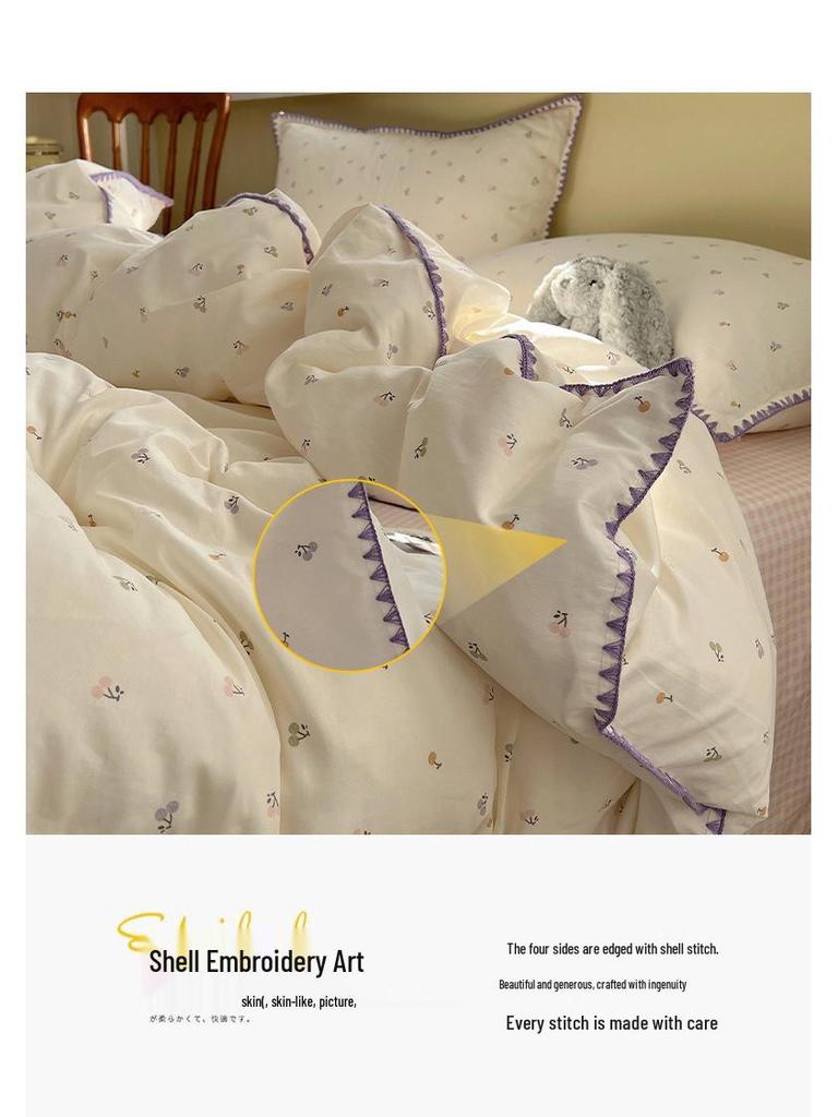 Ins Style 100% Pure Cotton Bedding Set: Duvet Cover and Sheet, Available In Four-Piece or Single Three-Piece Options