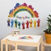 Graffiti Handprint Rainbow Happy Time Wall Sticker Self-Adhesive for Kids Room Kindergarten Wall Decoration
