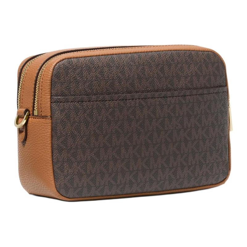 Michael Kors Bryant Signature Logo Print Faux Leather Crossbody Shoulder Bag Medium Women's Dark Brown and Acorn Brown
