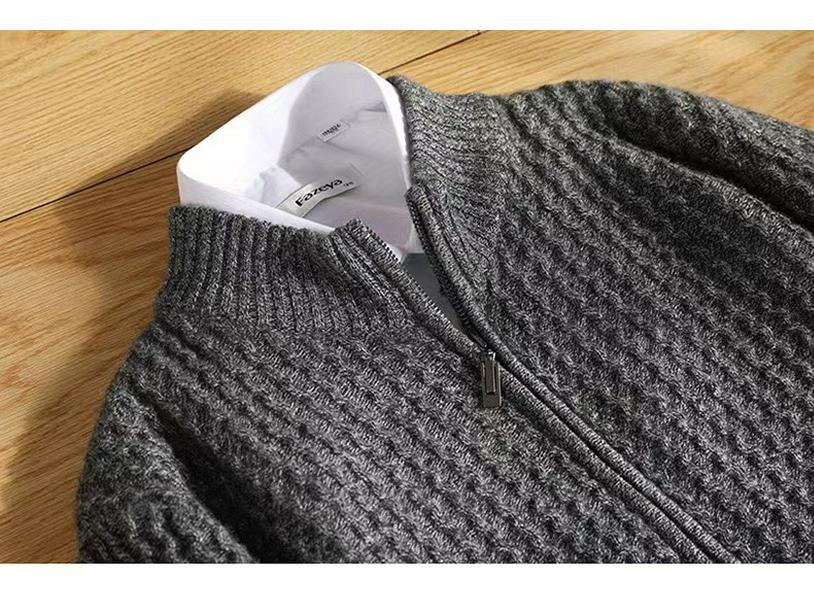Men's Thickened Wool Knit Cardigan with Stand Collar Zipper Sweater