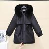 Daunenjacke mit Fleece-Futter und Kapuze, Wintermantel für Damen, warm, gepolstert, Parkas mit Kordelzug, koreanische Casual Streetwear, Puffer-Oberbekleidung für Damen