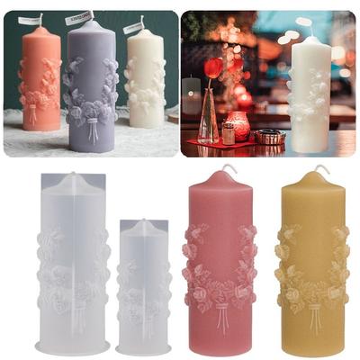 Moule Cylindrique Bougie Relief Fleur Rose Moule Savon Résine Époxy Moule Gâteau Cire Artistique Résine Fait Main