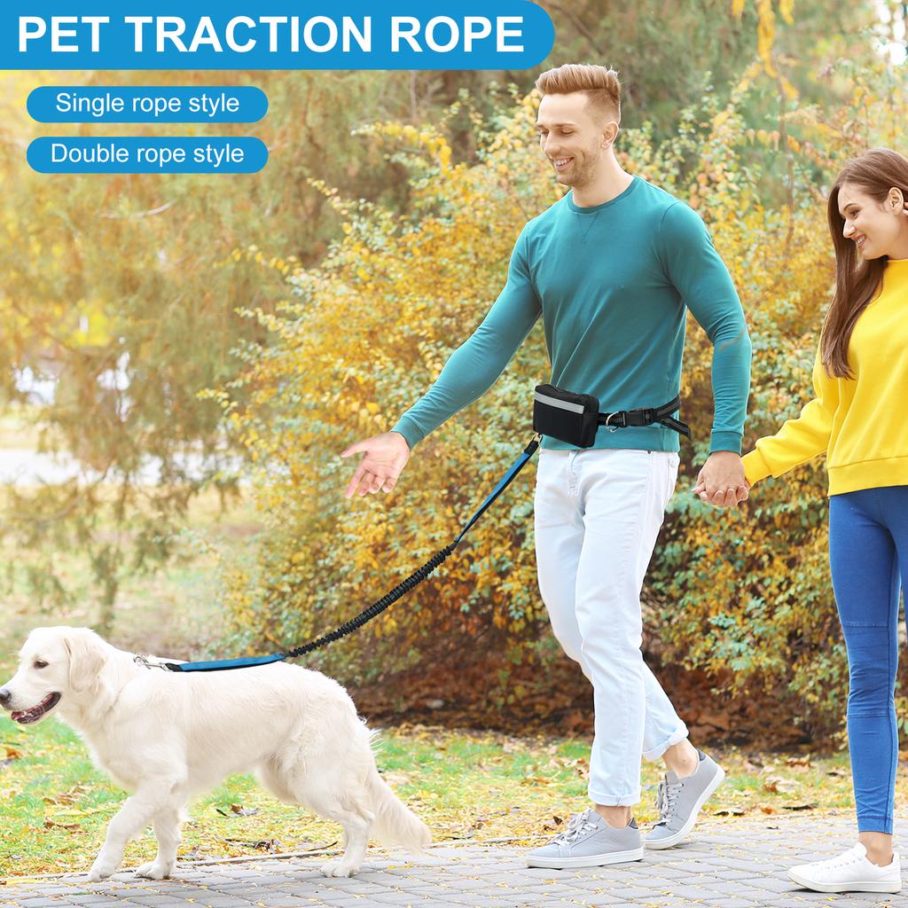 Dog Leash With Pouch Reflective Retractable Adjustable Portable Running Waist Bag Belt Pet Bungee Leash Strap Traction Rope