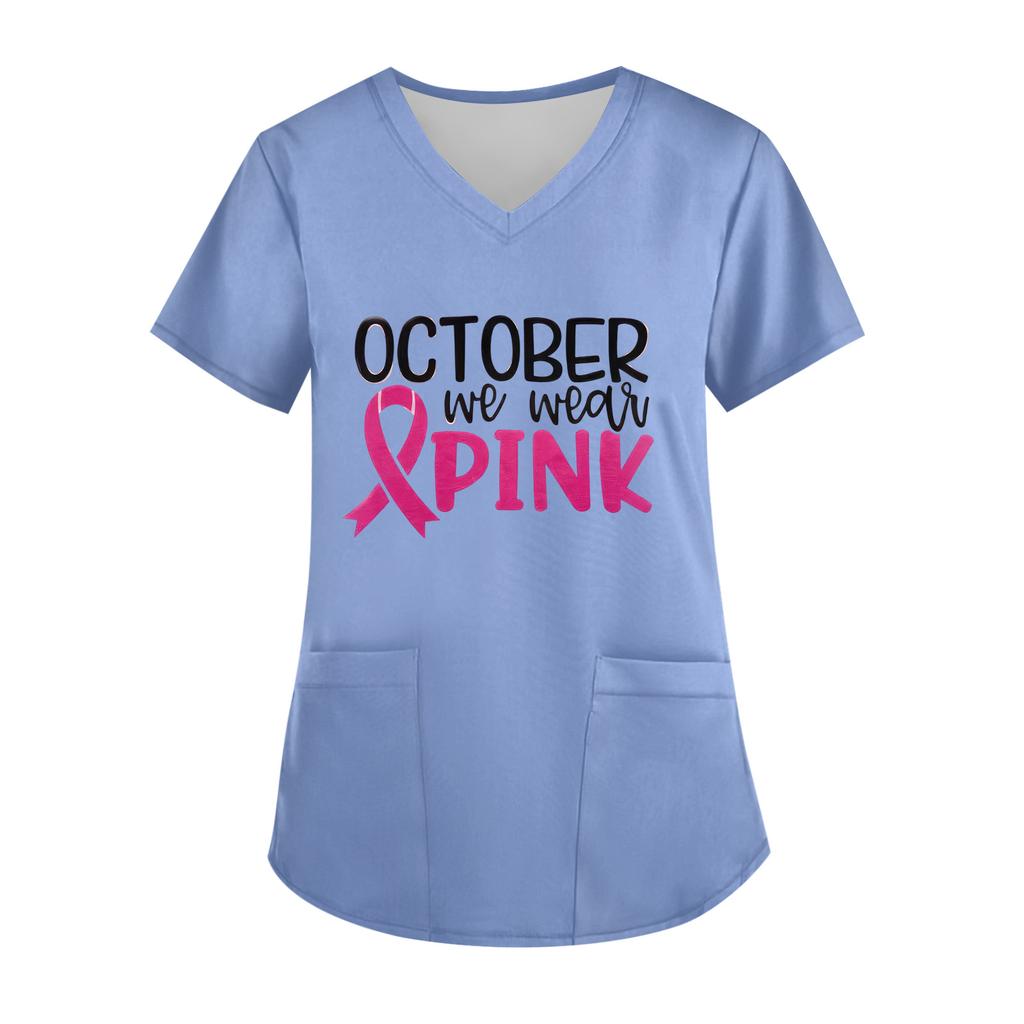 Women's V-Neck Short-Sleeve Pocketed Top With Side Slit