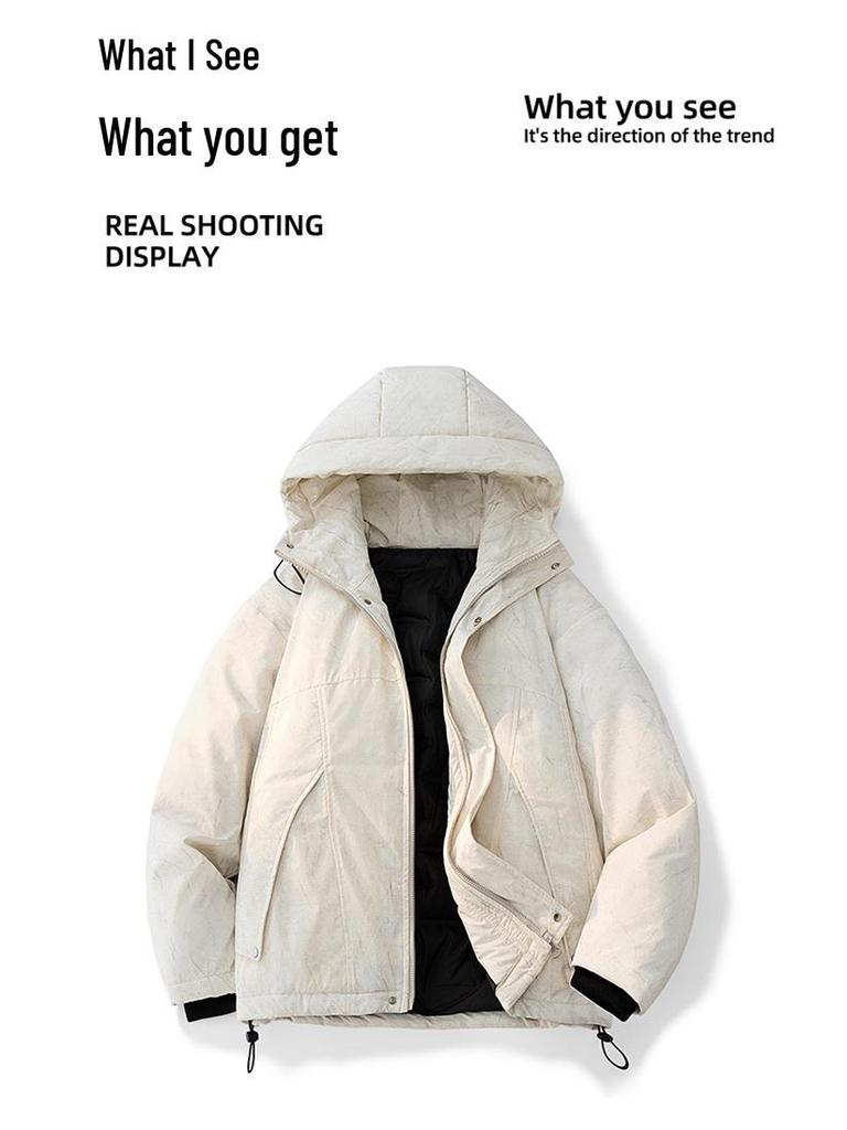 Men's Tie-Dye White Duck Down Jacket - Winter Warmth, Thick & Versatile, Plus Size Loose Casual Outerwear