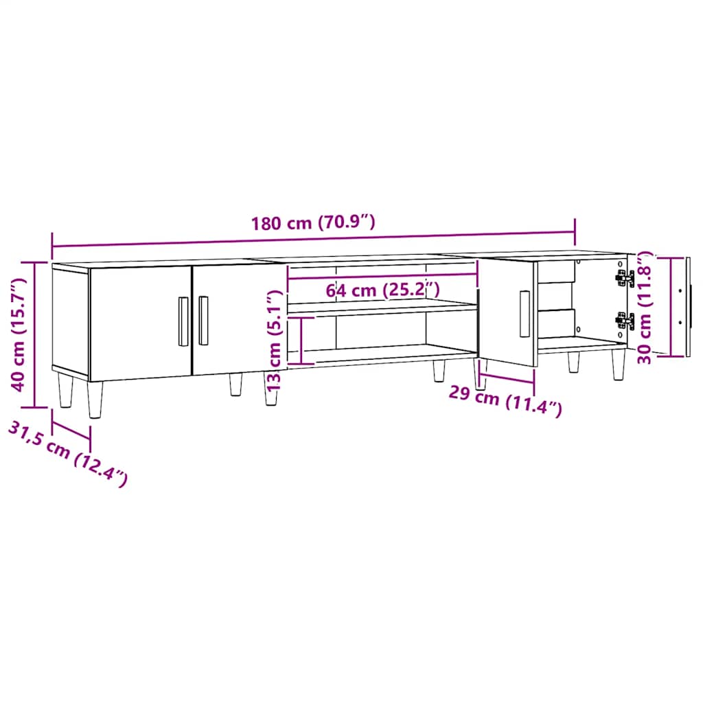 TV Cabinet Artisan Oak 180 x 31.5 x 40 cm Particleboard