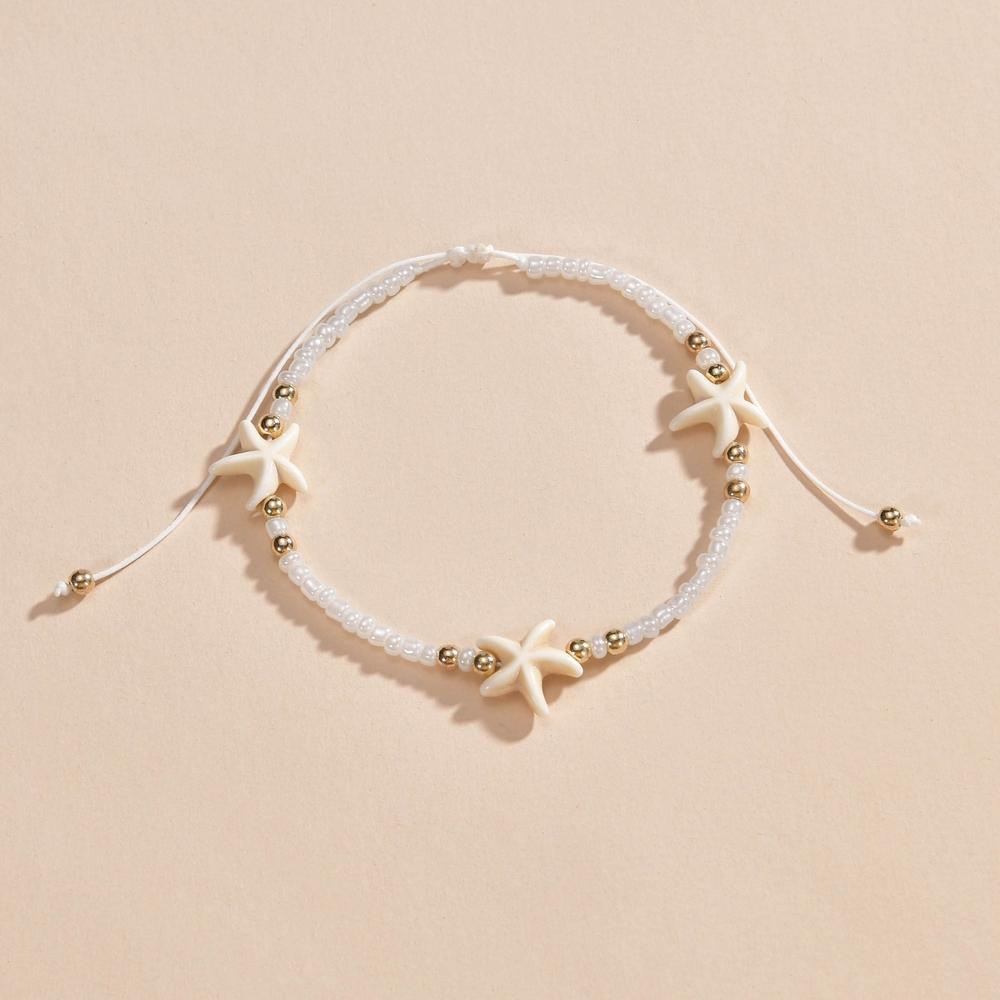 Bohemian Style Starfish Pearl Woven Adjustable Women's Anklet