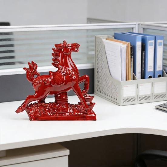 2026 Year of The Horse Figurine Ceramic Feng Shui Red Horse Statue Chinese New Year Home Office Tabletop Decoration for Wealth Good Luck