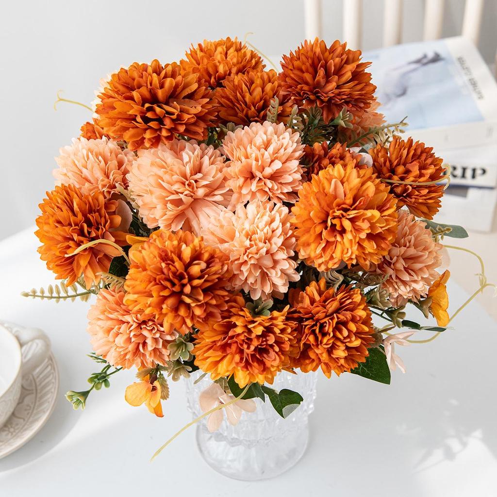 Chrysanthemum Silk Bouquet - Autumn Colors for Home or Wedding Decor