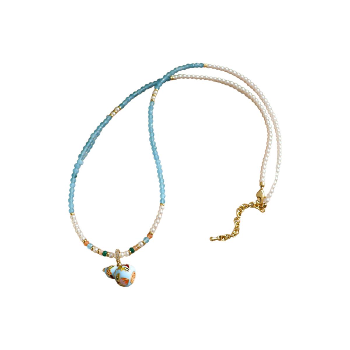 Fresh Exquisite Dripping Oil Micro Paved Zircon Pearl Necklace Light Luxury Unique High-End Beaded Sweater Chain for Women