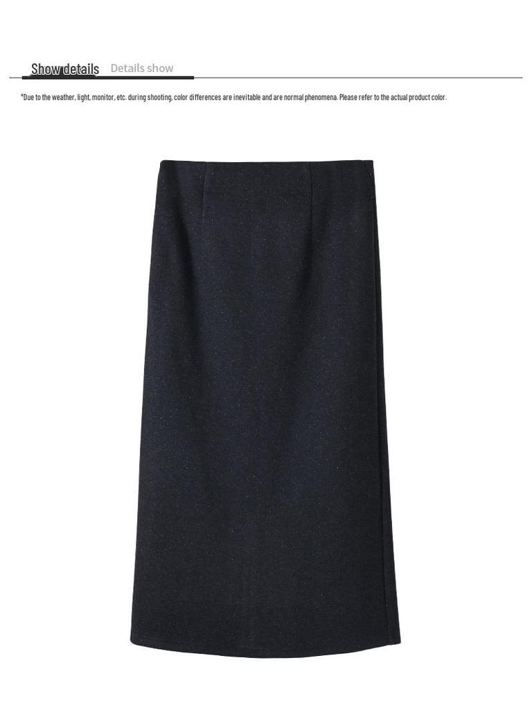 2025 Autumn/Winter Women's Simple Literary Lambswool Midi Pencil Skirt