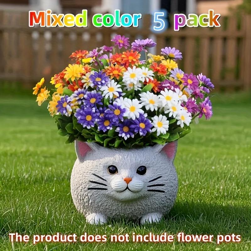 5 Bunches of Outdoor Artificial Flowers, Plastic Daisy Bouquet, UV-Resistant Artificial Flower Bush, Ideal for Home, Office, Wedding, Party Garden