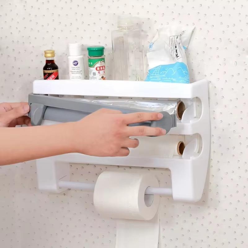 Wall Mounted Kitchen Tissue Holder Sauce Bottle Holder 4-in-1 Plastic Packaging Cutting Rack Storage Rack