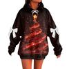 Ladies' Christmas Printed Bow Long Sleeved Loose Fitting Headband With Rope Hooded Sweatshirt Top
