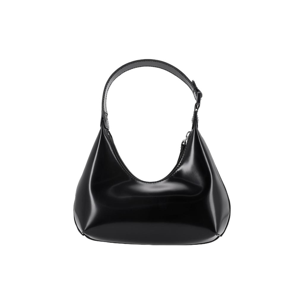By Far Bernsteinfarben Unifarben Vintage High-End Reißverschluss Leder Achseltasche Halbmond Hobo Handtasche Damenhandtaschen Schwarz 20PFBASBLWSMA