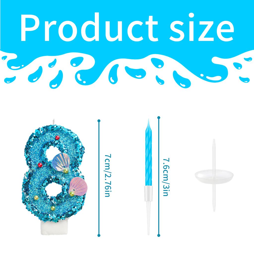 11pcs Blue Number Candle,Shell Sequins Number Candles for Birthday Cakes Mermaid Themed Party Supplies Number 0-9 Candle