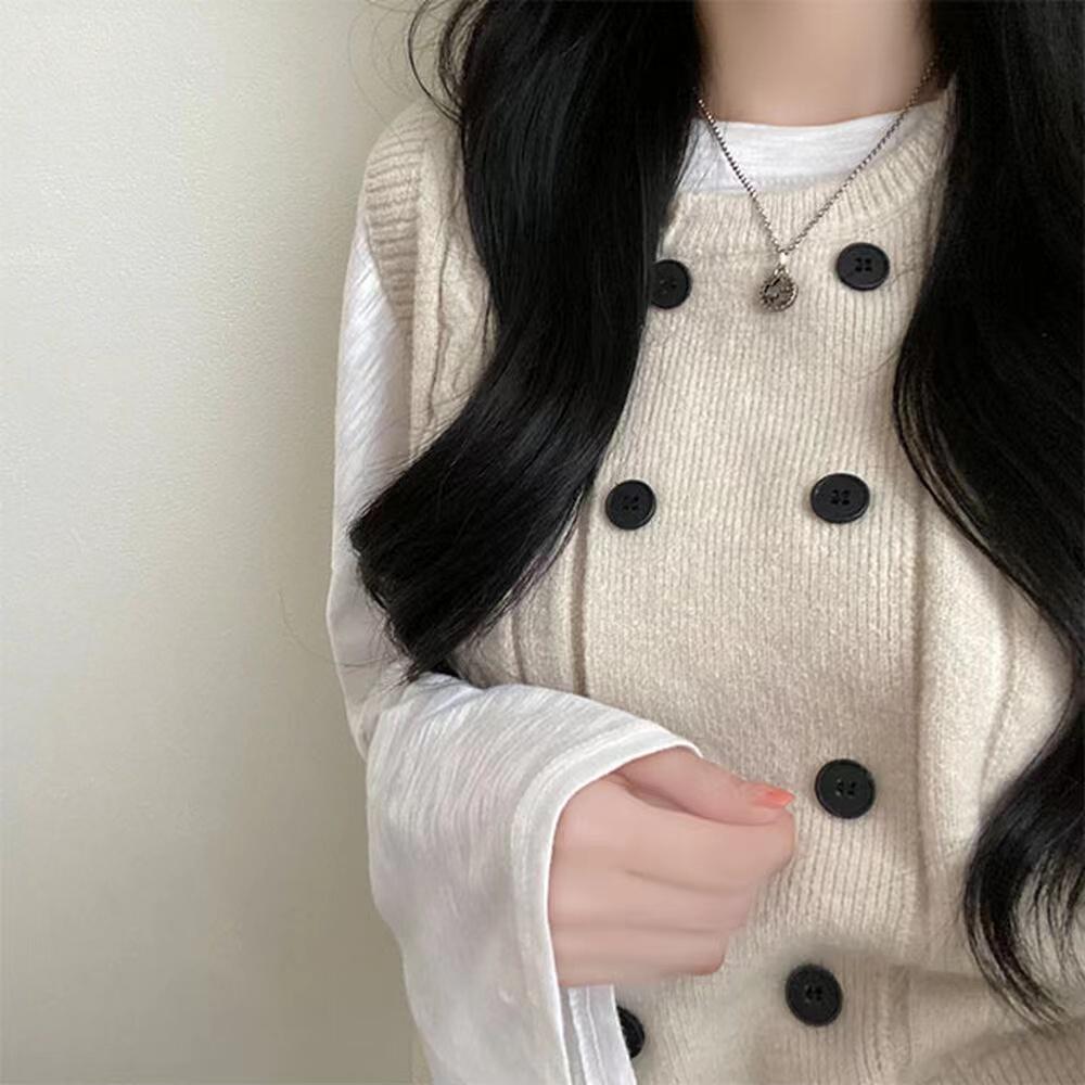Korean Fashion Knitting Double Breasted Sweater Winter Retro Knit New Design Cardigan Women Aesthetic Casual Joker Sleeveless Vest