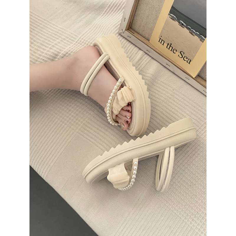 Two wear cool slippers, summer wear ins tide 2025 new fashion pearl fairy style with skirt platform sandals