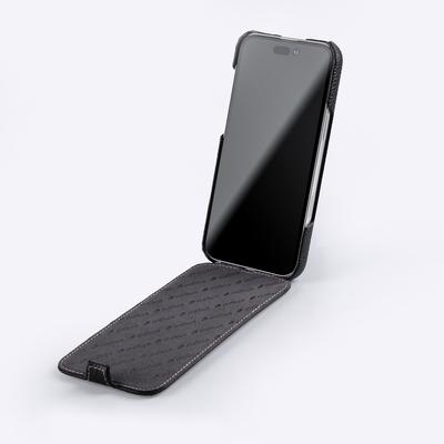 MELKCO For iPhone 16 Pro Max Case Compatible with MagSafe Vertical Flip Genuine Cow Leather+PC Phone Cover