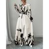 Women's Stand Collar Long Sleeve Maxi Dress Loose Elastic Waist Floral A-Line Sundress Polyester Vacation Dress