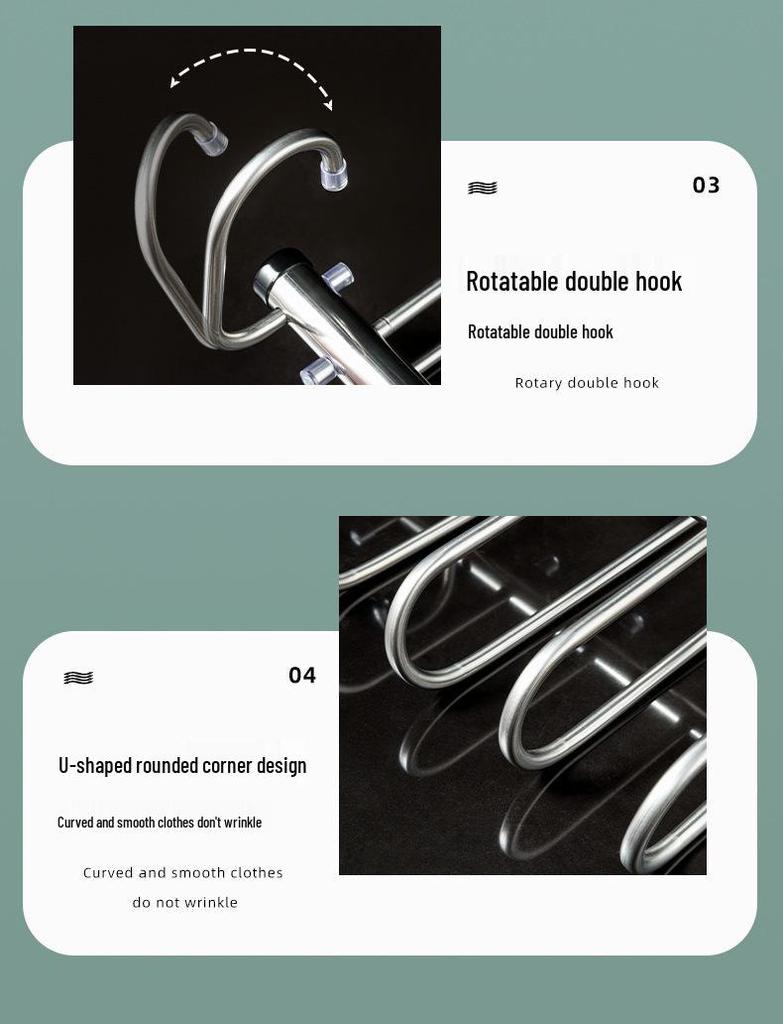 Retractable Stainless Steel Multi-Layer Folding Pants Hanger with Magic Clips