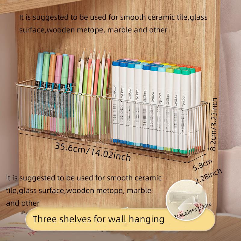 

3 Girds Wall-Mounted Marker Holder, Contemporary Plastic Storage Organizers For Art Supplies, Watercolor Pencils, With Traceles