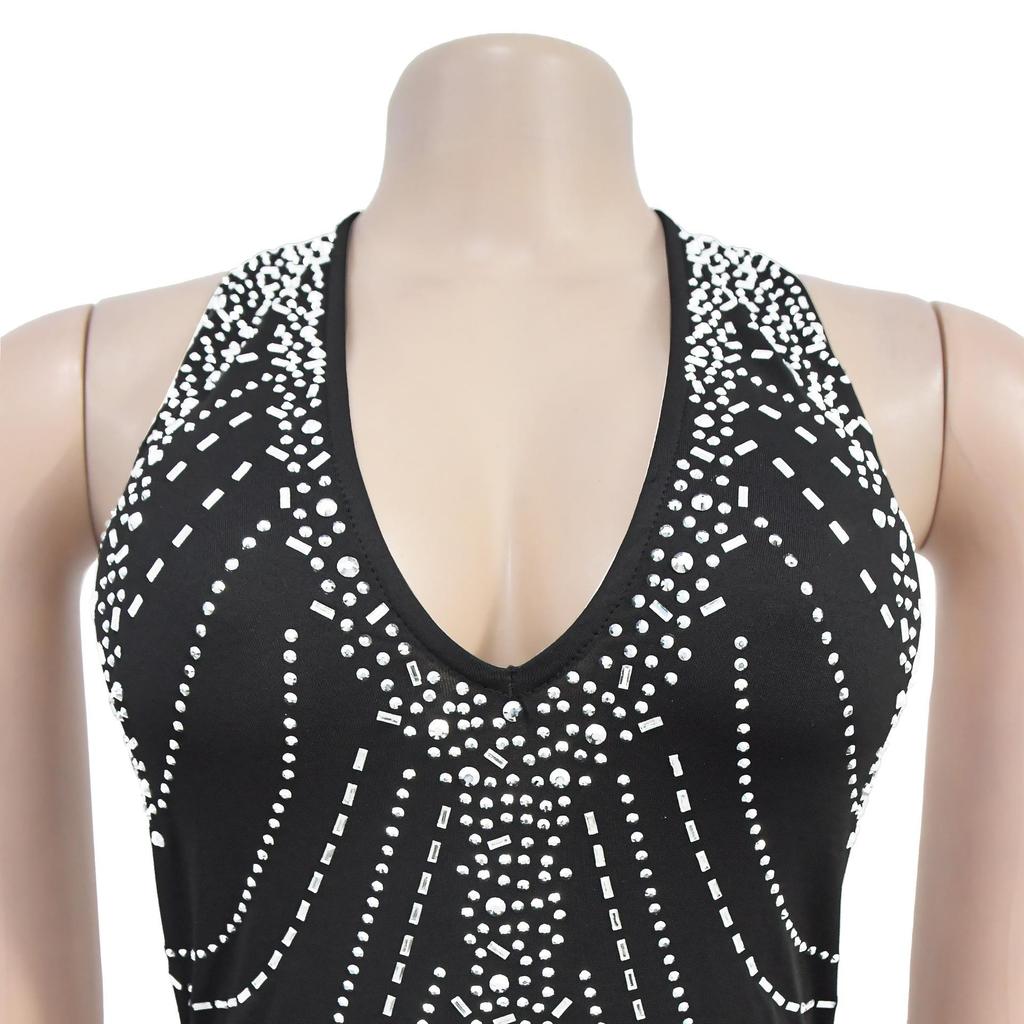 Sexy Figurbetontes Langes Damenkleid mit Strasssteinen