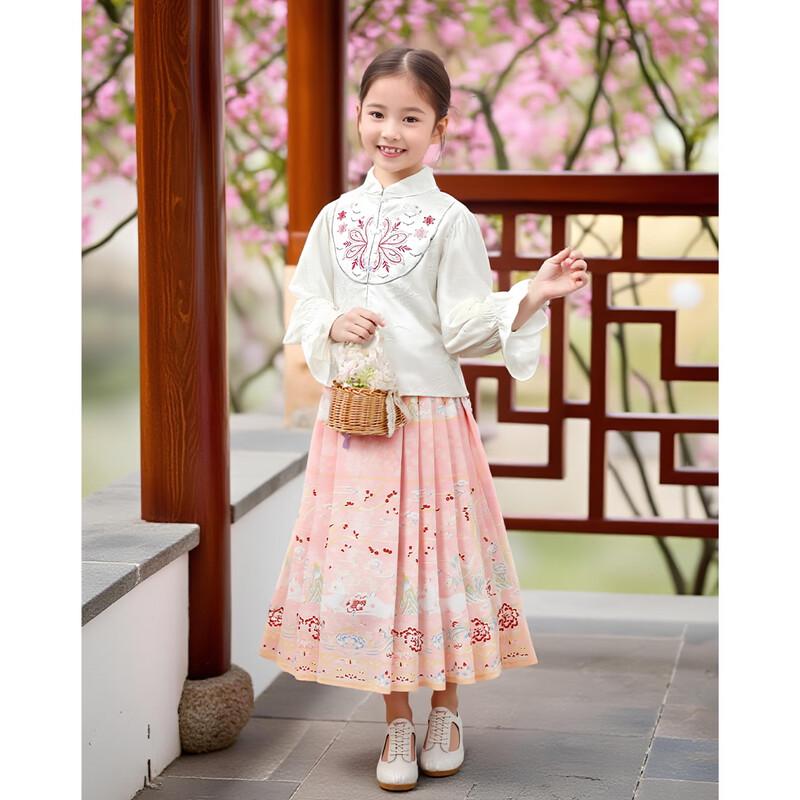 Girls' New Chinese Style Embroidered Satin Set